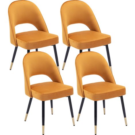 Wahson Velvet Dining Chairs Set of 4 - Modern Upholstered Kitchen Chairs with Comfortable Backrest for Living Room Restaurant Cafe, Yellow