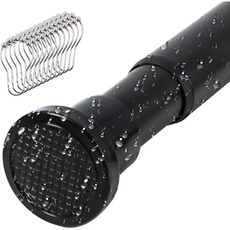 Tringle à Rideau de Douche Télescopique Sans Perçage 80-165cm, Barre de Rideau pour Fenêtre, Salle de Bain, Penderie, avec 12 Pcs Anneaux Rideaux Douche (1/5)