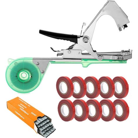 MINKUROW Máquina para atar plantas, máquina cónica para atar ramas, herramienta agrícola para atar plantas manuales, herramienta de jardinería para atar ramas, cinta de color aleatorio (1/5)