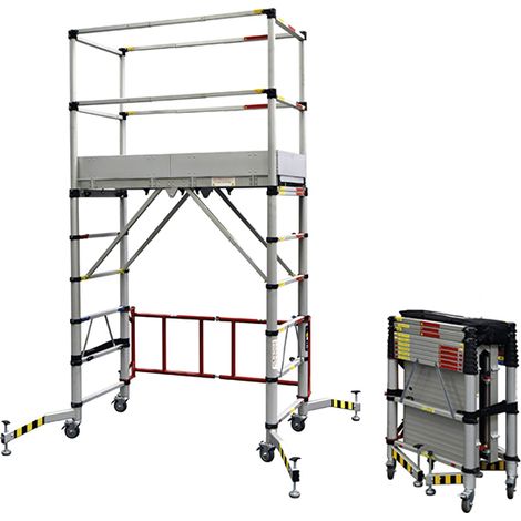 Duarib – Échafaudage roulant télescopique aluminium pour chantiers – 7 hauteurs de travail – Stabilité renforcée – 30100600