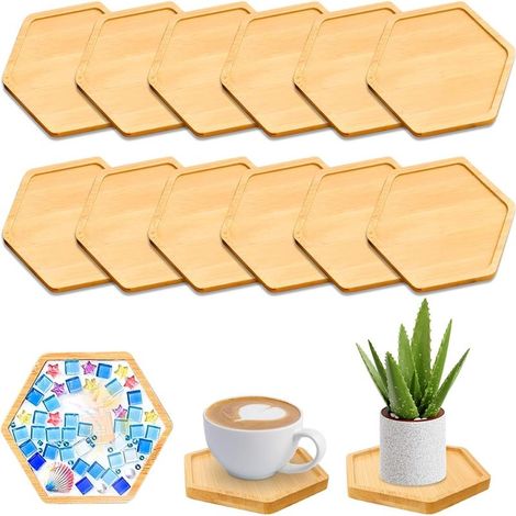 Ensemble De 12 Plateaux En Bambou, Petit Plateau En Bois, Dessous De Verre En Bois À Mosaïque Faits Main, Plateau De Service En Bois, Dessous De Verre En Bambou Pour Mosaïque (1/5)