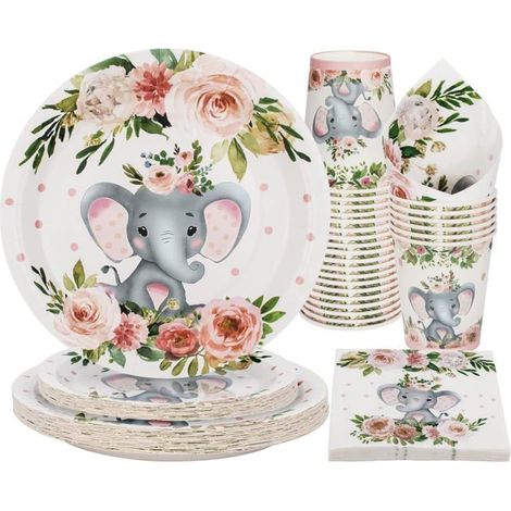 100 pièces, vaisselle jetable éléphant rose, assiettes et gobelets, fête prénatale, anniversaire fille, événement été
