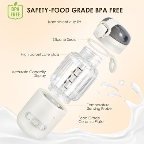 Scalda biberon portatile, scaldabagno portatile per auto da 400 ml, scalda pappe visivo con controllo della temperatura per viaggi all'aperto, temperatura regolabile da 37°C a 55°C (bianco) (1/4)