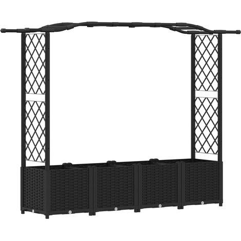 Fioriera da giardino Letto Rialzato con Griglia e Tetto Nero 204 x 40 x 138 cm PP (1/5)