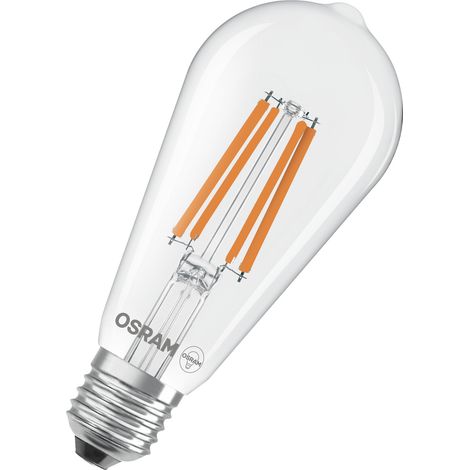 OSRAM LED Star Globe en forme d'ampouEdison classique, 6,5 W / 806 lm, 4000 K pour une lumière blanc froid, CRI 80, verre transparent sans plomb, culot E27, IP20, EEK E, diamètre 64 mm.