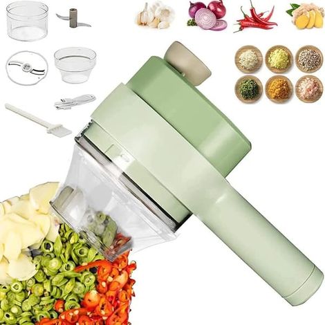 Hachoir à légumes électrique 4 en 1, portable, rechargeable et sans fil, pour poivrons, ail, oignons, céleri et viande (BT) (1/5)