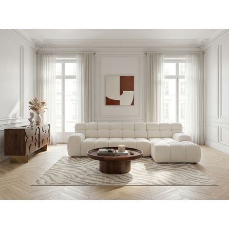 BOBOCHIC - Canapé d'angle convertible avance-recule électrique ANDRE tissu texturé Angle droit Blanc (1/5)