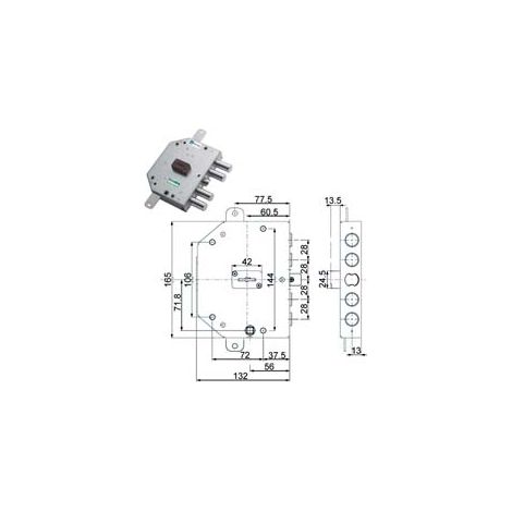 SERRATURA TRIPLICE APPLICARE CON SCROCCO D. MAPPA BLINDATE 89C755  mm.60 DX (89C755D000)    MOTTURA