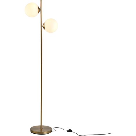Lámpara de pie de acero y vidrio dorada y blanca, 165 cm, diseño moderno (1/5)
