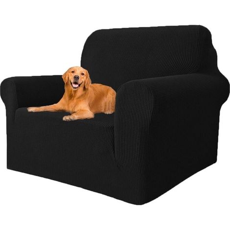 Housse Canapé Extensible 1 Place, Housse De Canapé avec Accoudoirs, Housse Fauteuil, Super Élastique Sofa Cover Universelle, Antidérapante, Antisalissure, Noir