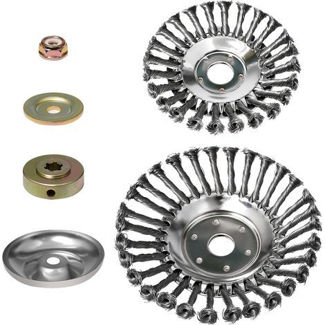 2 Stück Wildgrasbürste für Freischneider, runde Unkrautbürste mit Kontermutter, 25,4 mm Stahldraht-Unkrautplatte, Unkrautkopf aus Stahldraht (8 Zoll + 6 Zoll) (1/5)