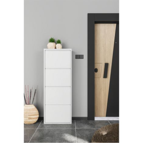 Scarpiera in Metallo Bianco Opaco 50 x 15 x h 138 cm a 4 Ante a Ribalta