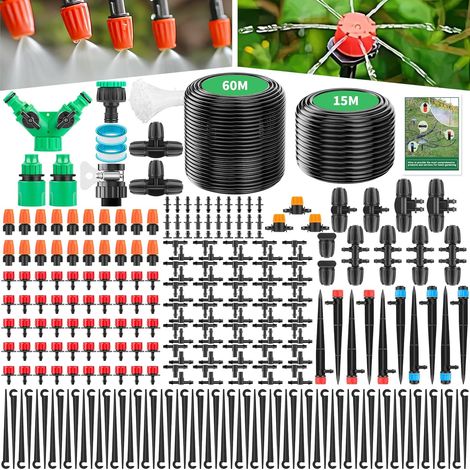 Système d'irrigation Jardin 315PCS Kit d'irrigation Goutte avec 60M + 15M Tuyau, Irrigation Goutte à Goutte Pulvérisation Systèmes de Refroidissement pour Jardin pelouse Serre Plantes (1/5)