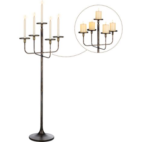 Chandelier Bougeoir Candelabre Noir: Chandelier à 5 Branches de 122 cm pour Piliers - Porte-Bougies de Sol Gothique pour Salon Salle à Manger Halloween Noël Anniversaire (1/5)