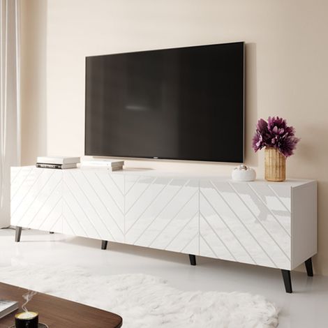 Meuble TV design blanc brillant 200 cm Yaka (1/4)