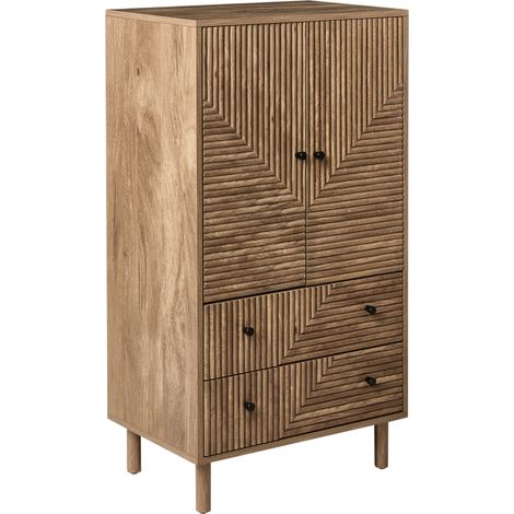 Armario moderno 2 cajones almacenaje estructura de MDF patas de madera de pino marrón claro Ronge (1/5)