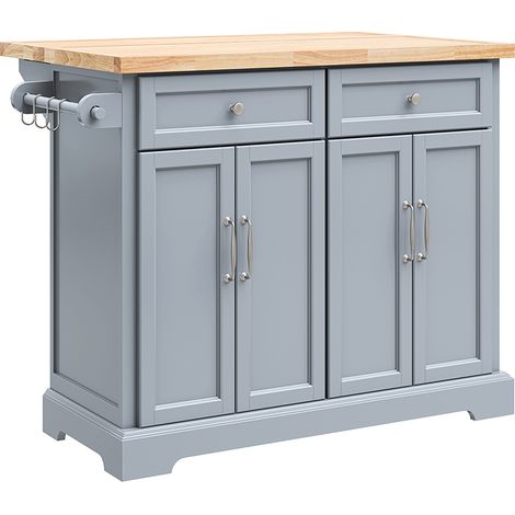 SoBuy Carrello Cucina con Ruote, Isola Cucina con Piano di Lavoro Estensibile, 2 Cassetti e Ripiani Regolabili Mobile Salvaspazio per Mobili da Cucina, Grigio 115 x 46-71 x 92 cm FKW71-II-HG