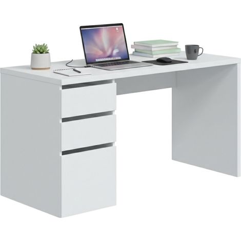 Dmora - Scrivania Reedsport, Scrittoio reversibile con 3 cassetti, Tavolo ufficio salvaspazio multiposizione, 138x60h74 cm, Bianco, con imballo rinforzato