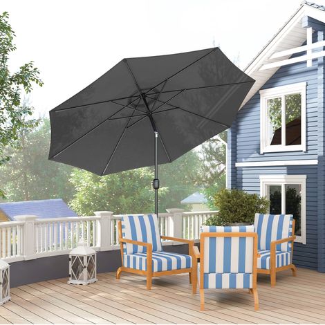 Ombrellone da giardino Outsunny, orientabile e inclinabile, diametro 3 m, telo rotondo in metallo, poliestere 180 g/m², manovella per l'inclinazione, colore grigio.