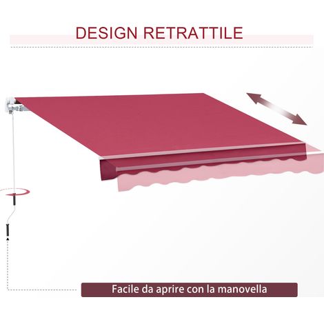 Store pliant à manivelle pour terrasse, 295x245cm, rouge foncé, structure aluminium et toile polyester. (1/5)
