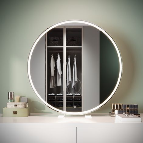 ELEGANT Modern Freestanding Mirrors with 3 Lighting Modes Lights and Memory Function Dimmable LED, Built-In Socket and Touch switch, 800 x 800 x 35mm