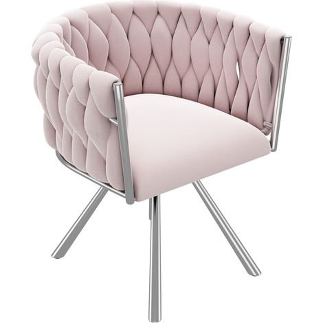 URBAN MEUBLE Fauteuil pivoitante 360° velours rose, chaise de bureau ou coiffeuse base en acier
