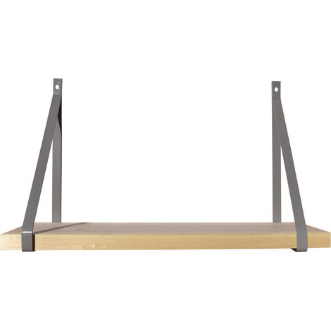 Étagère murale bois 60 X 19 cm avec supports métal gris