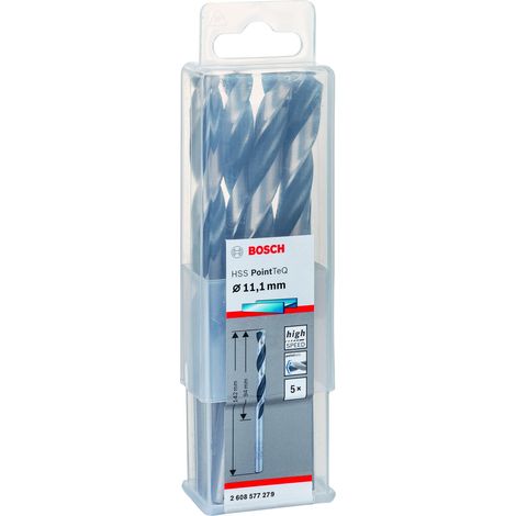 Bosch Accessories 2608577279 HSS PointTeQ (11,1 x 94 x 142 mm) - Set da 5 Pezzi di Punte Elicoidali per Trapano per Metallo, Acciaio, Fusione o Plastica, Grigio (Argento), Ø 11.1 mm