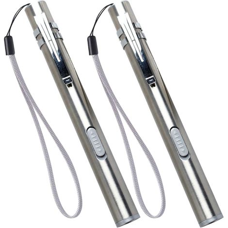 Lot de 2 Lampes Stylo Médicales LED Rechargeable USB en Acier Inoxydable, Lumière Blanche et Jaune, Compacte et Légère, pour Examen Médical, Infirmières et Médecins Professionnels (1/5)