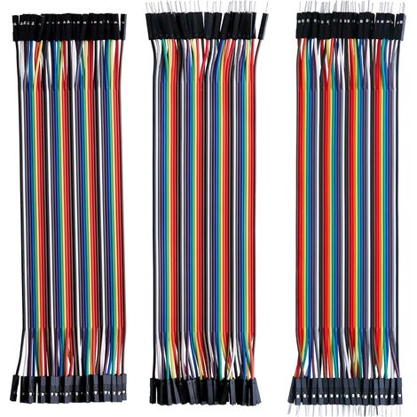 Lot de 120pcs Câbles Dupont Breadboard 28AWG 3 en 1 [40Pin Mâle vers Femelle, 40Pin Mâle vers Mâle, 40Pin Femelle vers Femelle] Longueur 20cm pour Mega modèle de 2560 Nano ou Plaque d'Essai (1/4)