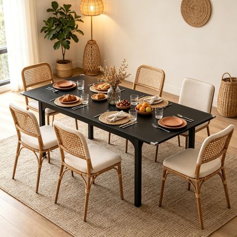 Tavolo da pranzo allungabile 160x70x75 cm nero in MDF e acciaio - CHICFURN (1/5)