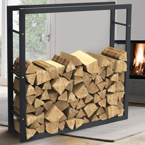 Porte-Bois Vertical Support Étagère Rectangulaire en Métal pour Intérieur et Extérieur - Maison, Jardin, Cheminée, Poêle - Design Moderne (100 x 100 x 25 cm) (1/5)