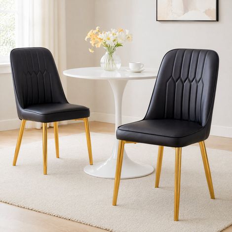 Silla comedor PU negra con patas doradas de OKMYHOME (1/5)