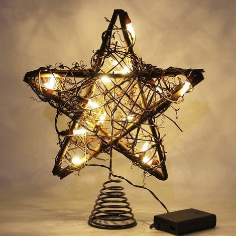 Weihnachtsbaum aus Holz mit Sternenmuster, LED-Lichterkette für die Baumspitze