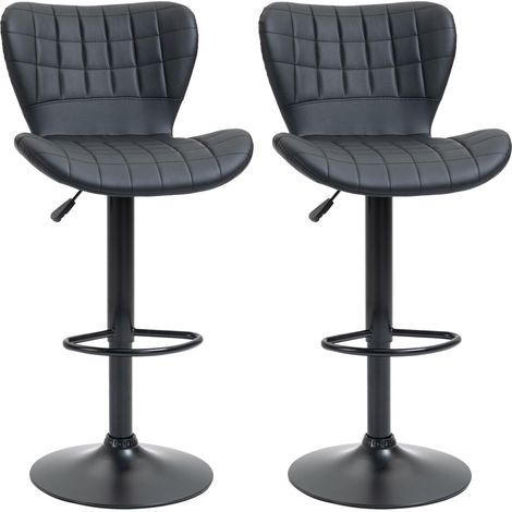 Lot de 2 tabourets de bar, style rétro, réglables en hauteur, pivotants à 360°, en cuir noir, pour bureau à domicile, stables, 47 x 51,5 x 89-109 cm (1/5)
