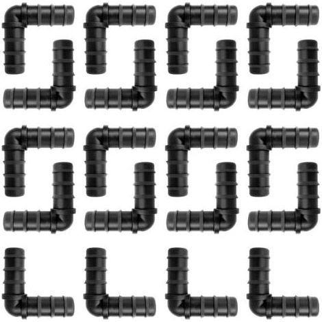 Lot de 20 Coude cannelé 16 mm pour tuyau goutte à goutte Liaison coudée pour l'union de tuyaux, noir (1/4)