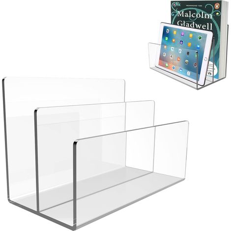 1 soporte para documentos de acrílico transparente de 2 secciones, clasificador de correo, archivador de escritorio para el hogar, la oficina, la escuela, sobres, facturas y documentos en papel.