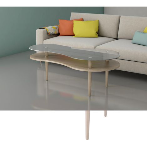 Mesa centro modelo Peanut para salón acabado cristal glaseado, 60cm(alto) 140cm(ancho) 70cm(largo) (1/2)