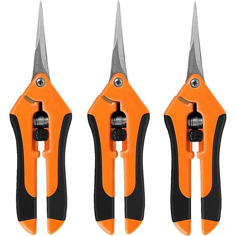 Lot de 3 ciseaux de jardinage 6,5 pouces sécateur à main sécateur avec lames droites en acier inoxydable orange (1/5)
