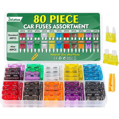 80 Pcs Standard Car Fuses and Mini Mixed Auto Fuses 2A 3A 5A 7.5A 10A 15A 20A 25A 30A 35A 40A with Extractor, Flat Fuses for Auto Motorcycle Truck RV Truck (1/5)