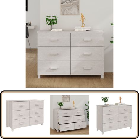 Sideboard HAMAR Weiß 113x40x80 cm Massivholz Kiefer - Schubladenschrank - Holz Sideboard - Wohnzimmermöbel - Weißer Kleiderschrank - Regal