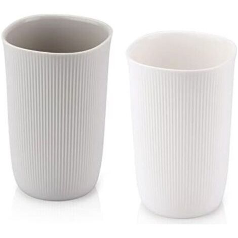 Vaso para baño de 77,5 x 77,5 x 117,4 mm, portacepillos de dientes, juego de 2, plástico apto para uso alimentario, totalmente irrompible (blanco, gris) (1/4)