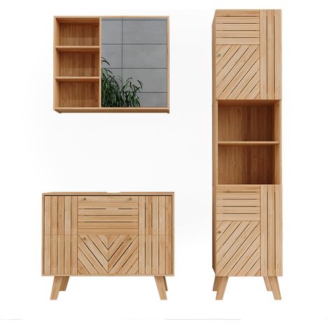 Juego de muebles de baño de 3 piezas Lucie, Bambú, 3 partes, Vicco (1/5)