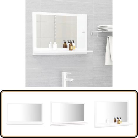 Miroir de salle de bain Blanc 60x10,5x37 cm Bois d’ingénierie - Miroir Salle De Bain - Miroir Moderne - Meuble Salle De Bain - Étagère Murale - Décoration Salle De Bain