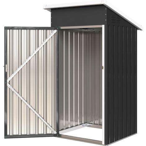 Abri de jardin en métal, cabane de jardin, porte verrouillable, toit incliné, aérations et gants, 107,5x91x185cm, gris