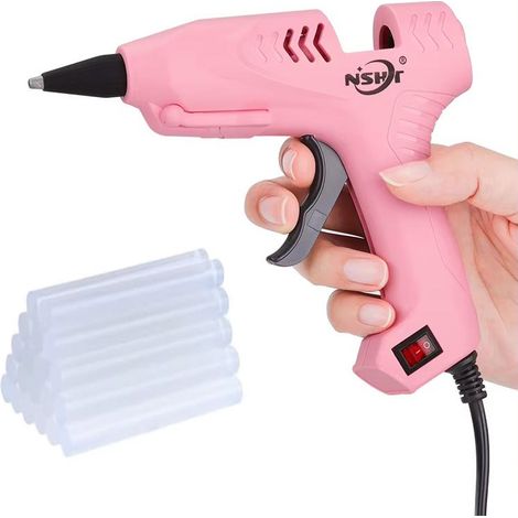 Kit pistolet à colle chaude, comprenant des bâtons de colle, 10/12 W, 2000 mAh, outil de bricolage, idéal pour les réparations (rose) (1/5)