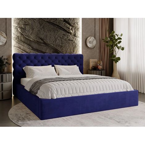 Lit rembourré avec rangement 180x200 velours bleu Apollo (1/5)