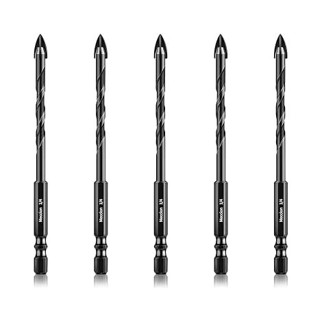 Meccion 5-teiliges Hartmetall-Mehrzweck-Steinbohrer-Set, 6,35 mm x 10,9 cm, Kreuzspitze, für Fliesen, Keramik, Glas, Porzellan, Beton, Zement, Holz und Kunststoff (1/5)