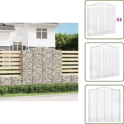 The Living Store Paniers à gabions arqués 3 pcs 200x50x200/220 cm Fer galvanisé - Barrières de jardin (1/5)