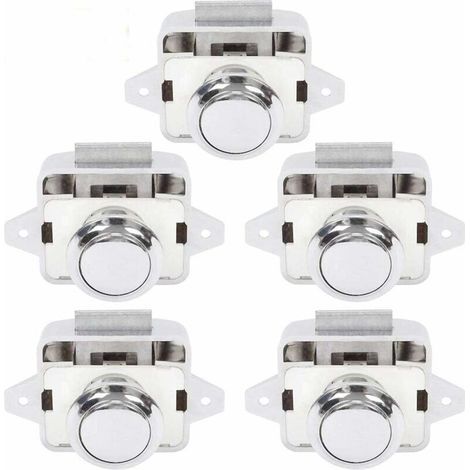 Bouton Poussoir Camping Car - Serrure Loquet Porte Fermeture Placard Bouton pour RV caravane de moteur 5 pièces Argent (1/5)